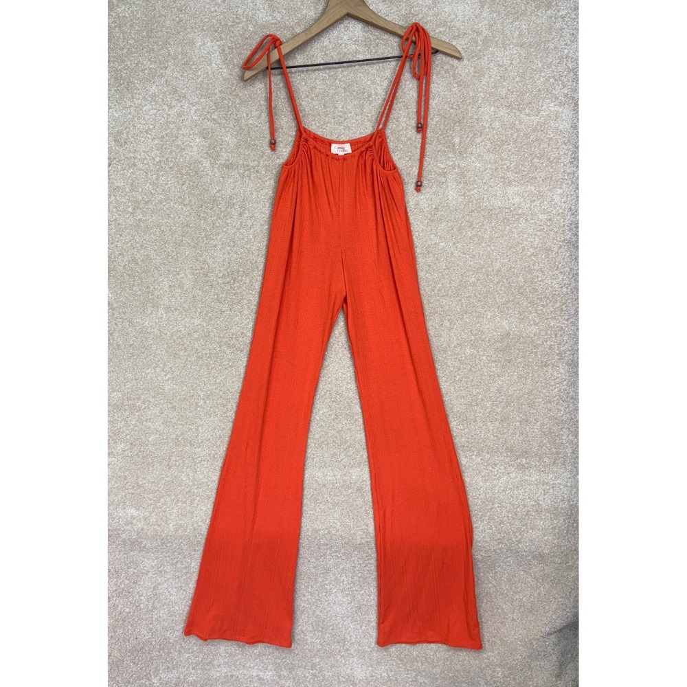 NWT Camila Coelho Jumpsuit Size Small Orange Wide Leg Ribbed Jumper Revolve
